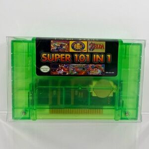 Super 101 in 1 Game Cart SNES Nintendo Battery Save Translucent Green Tested